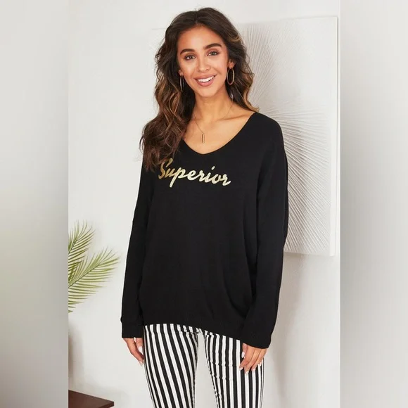 (2207-SUP-WHT) SUPERIOR LOGO V-NECK L/S KNIT SWEATER - Picture 3 of 6